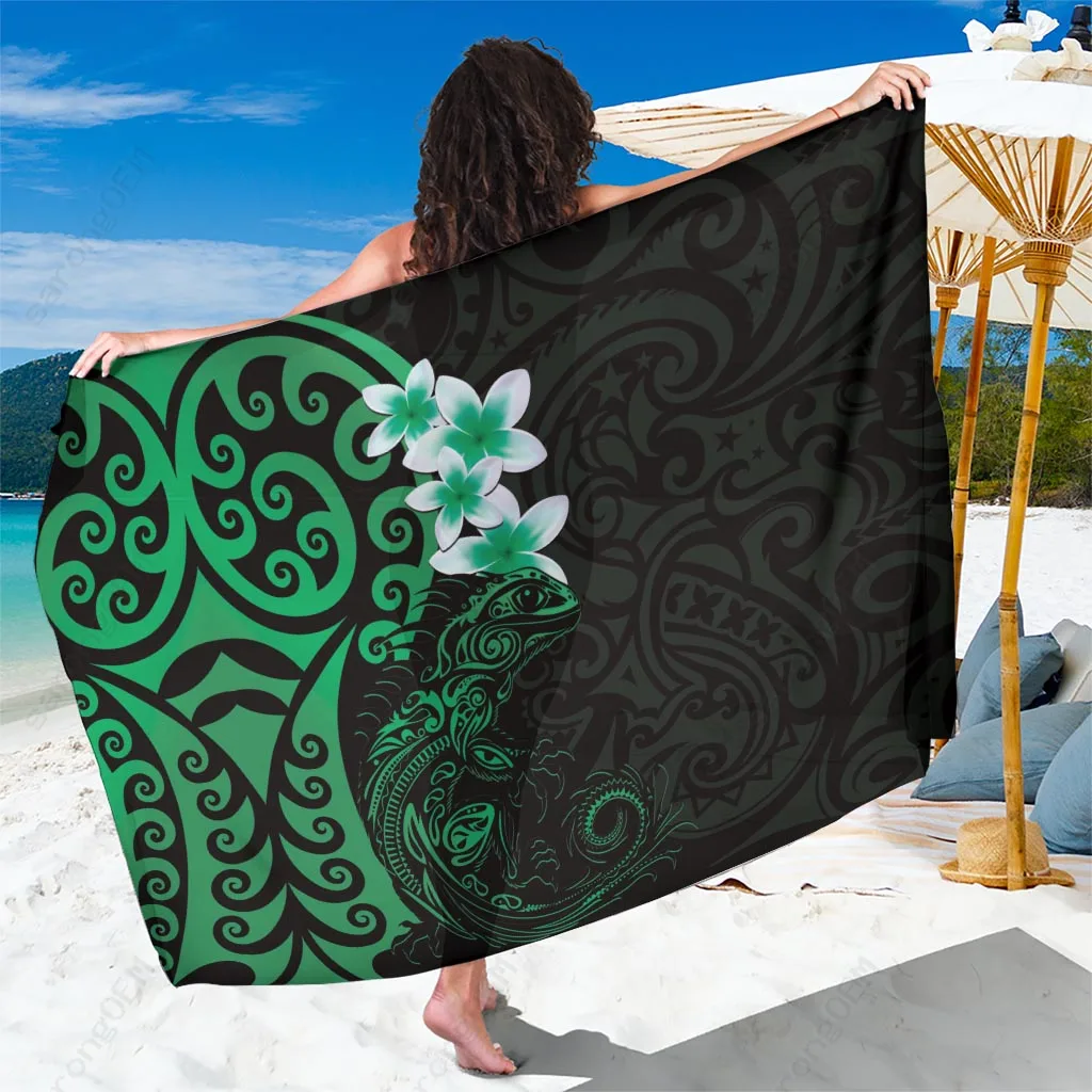 Green Maori Koru Tribal Plumeria Sarong Polynesian Beach Wrap Pareo for Resort Hotel Wholesale Custom - related