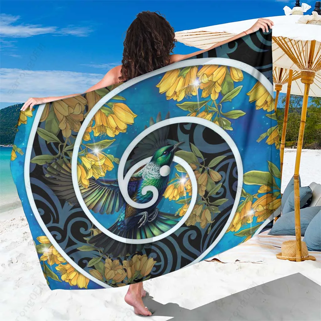 Tui Bird Sarong Maori Koru Kowhai Flower Print Viscose Rayon Beach Wrap South Pacific Island Cover Up Wholesale Pareo - main view