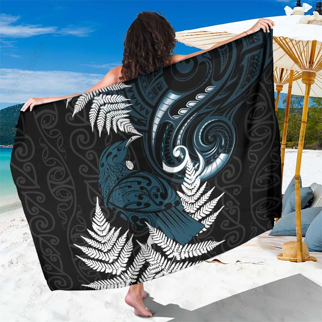 White New Zealand Tui Bird Maori Kowhaiwhai Print Sarong South Pacific Beach Wrap Wholesale Pareo - main view
