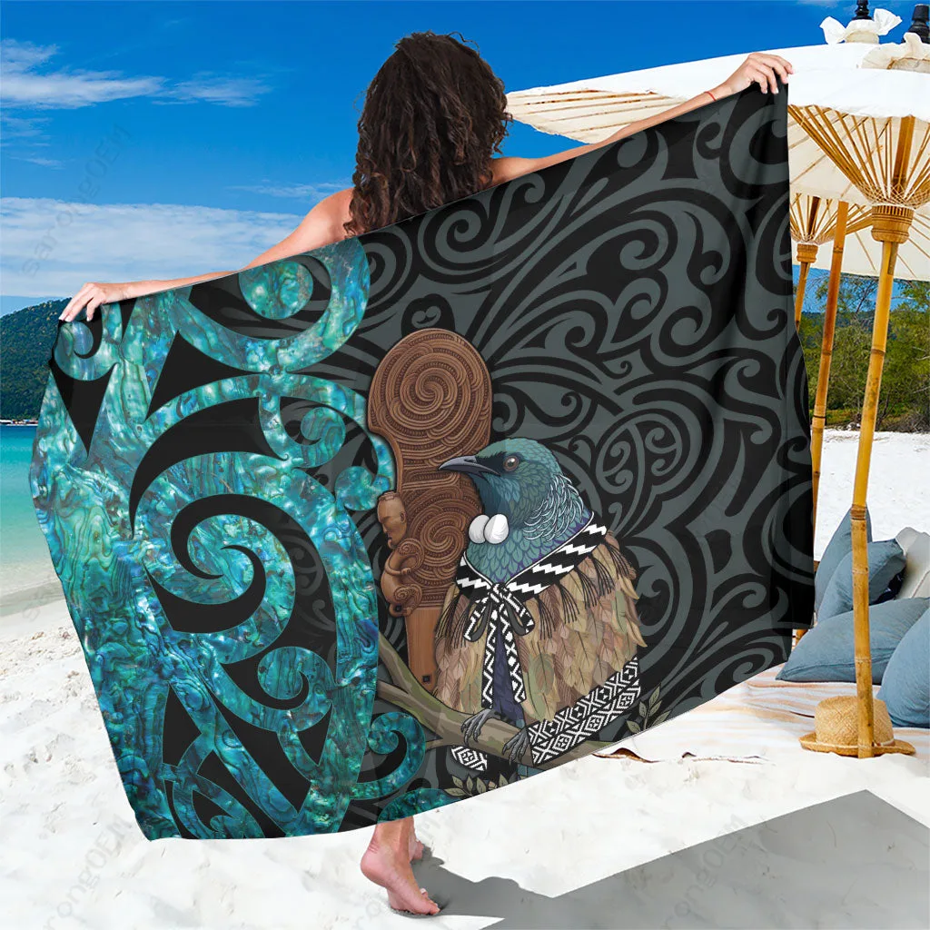Gold Tui Bird Shell Koru Print Sarong Polynesian Beach Wrap Tribal Pareo Wholesale