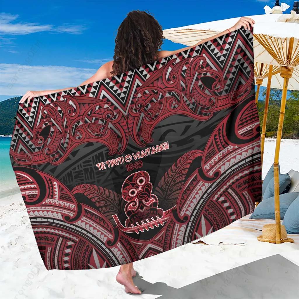 Navy Waitangi Day Treaty Floral Koru Fern Print Sarong Maori Culture Beach Wrap Wholesale Pareo - main view