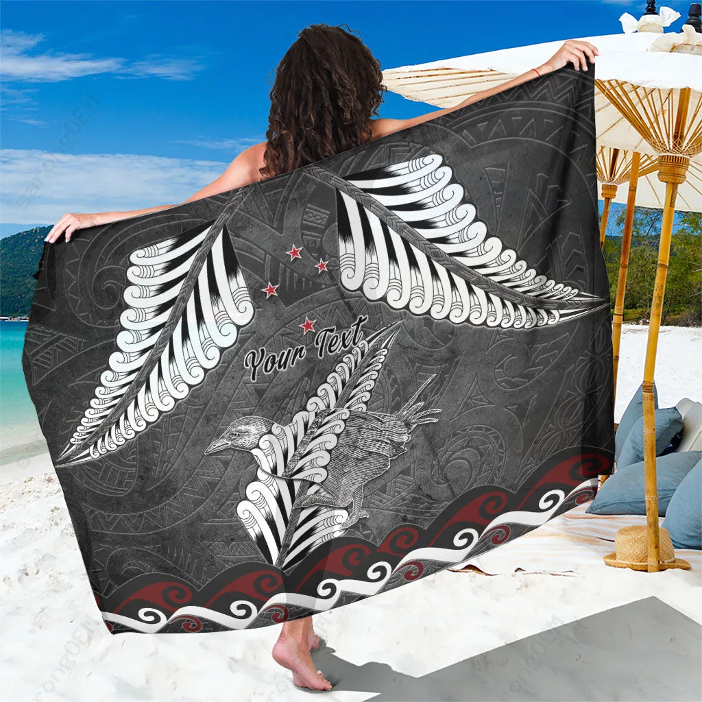 Silver Silver Fern Maori Pattern Personalized Sarong Aotearoa New Zealand Beach Wrap Pareo Wholesale - main view