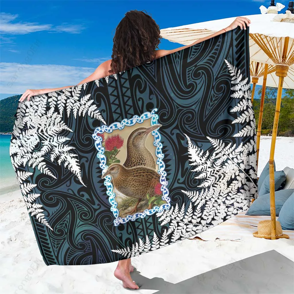 Cream White New Zealand Weka Maori Koru Pattern Printed Sarong South Pacific Island Beach Wrap Wholesale Pareo - main view