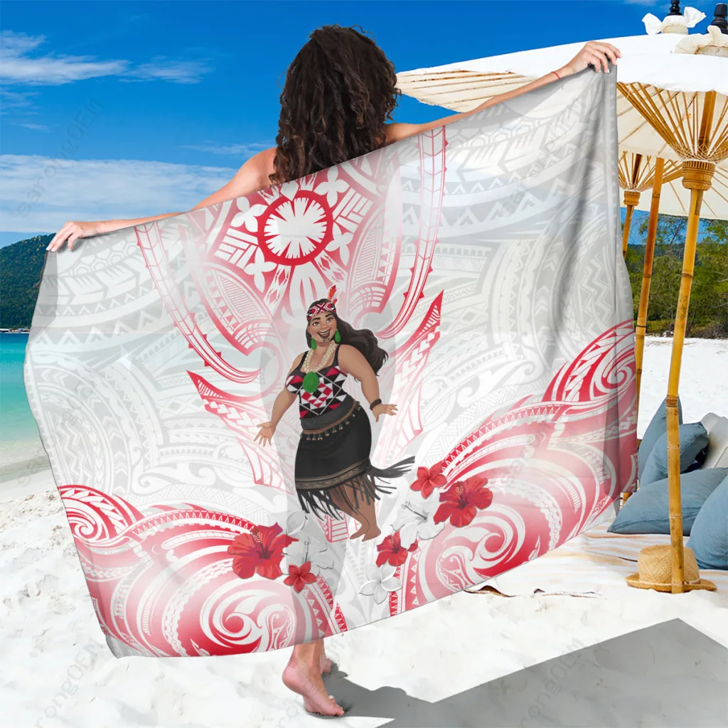 Black Polynesian Turtle Hibiscus Print Sarong Beach Wrap Dress Resort Cover Up Wholesale Pareo - main view