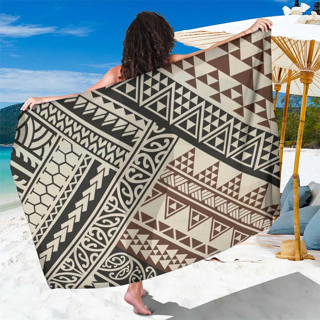 White Niho Taniwha Kowhaiwhai Spiral Print Sarong Polynesian Beach Wrap Pareo for Resort Hotel Custom OEM - main view