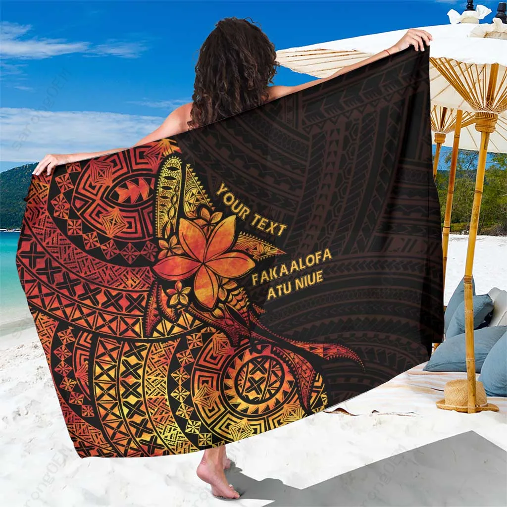Niue Fakaalofa Atu Whale Hiapo Fiery Motif Print Sarong Polynesian Beach Wrap Pareo Wholesale Custom - main view