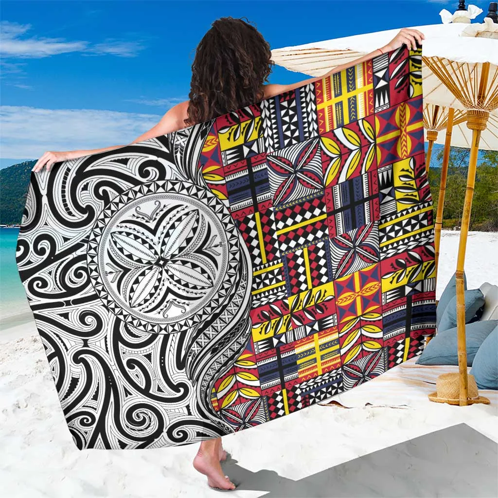 Black Niue Hiapo Maori Decoration Tattoo Print Sarong Polynesian Beach Wrap Resort Cover Up Wholesale Pareo - main view