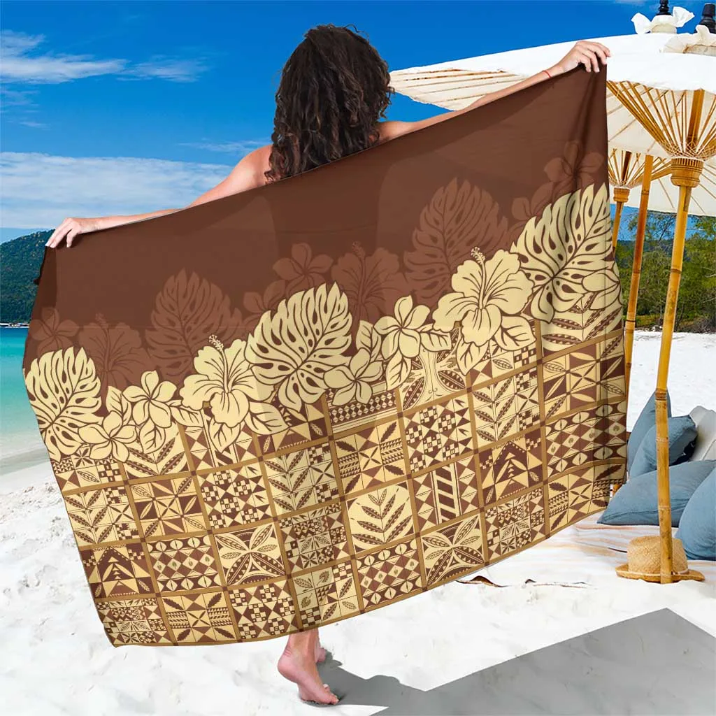 White Niue Hiapo Motif Palm Leaf Geometric Print Sarong South Pacific Style Beach Wrap Wholesale Pareo - main view