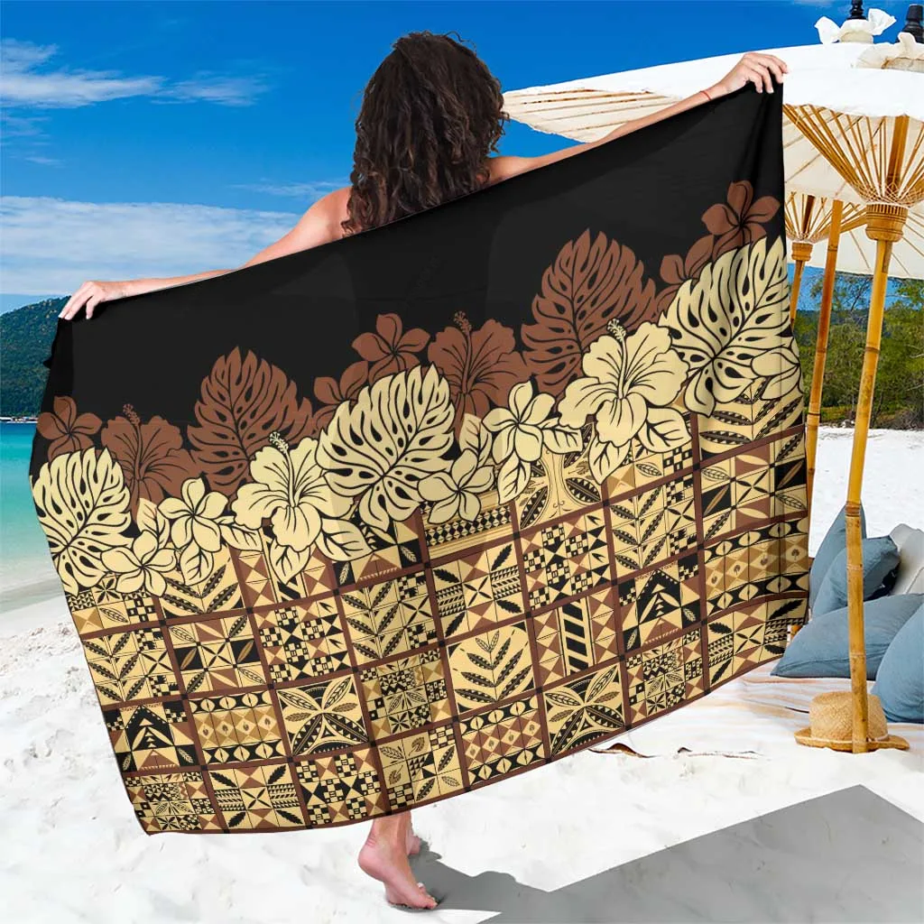 Black Niue Hiapo Motif Tapa Print Sarong Polynesian Beach Wrap Pareo for Resort Hotel Wholesale - main view