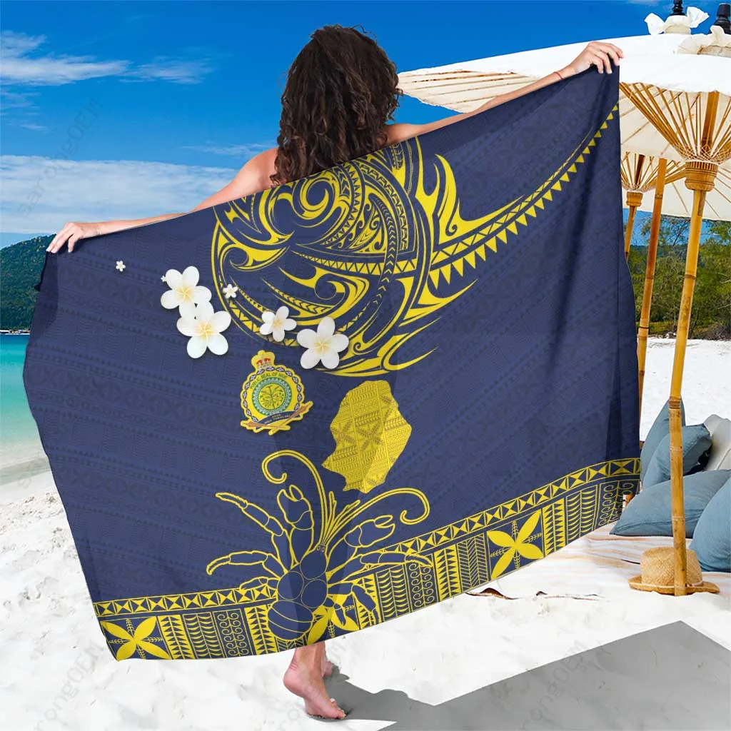White Niue Independence Day Hiapo Pattern Fiti Pua & Uga Print Sarong South Pacific Island Beach Wrap Wholesale Pareo - main view