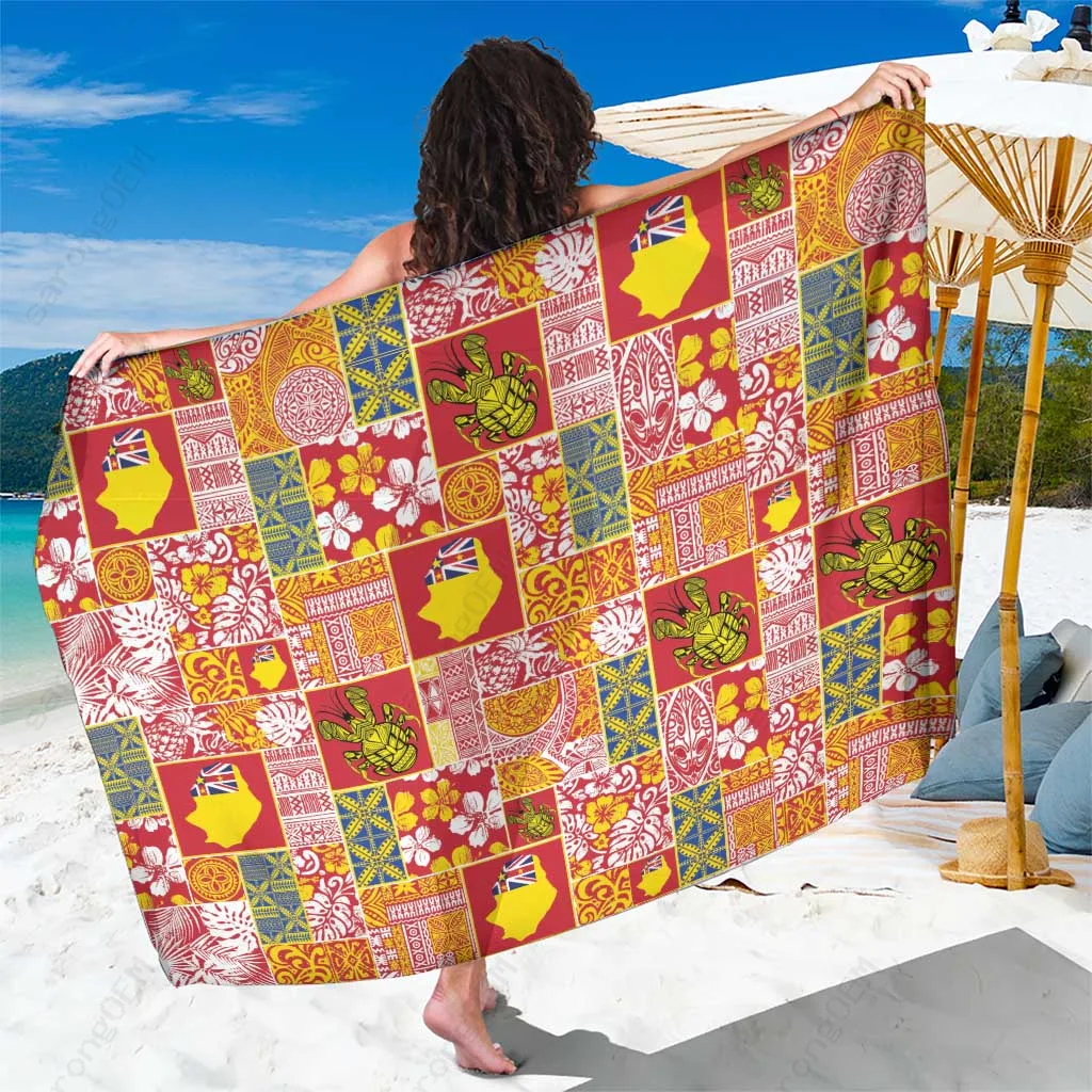 Niue Monuina E Kilisimasi Christmas Palm Print Sarong Polynesian Beach Wrap Tropical Resort Pareo Wholesale - related