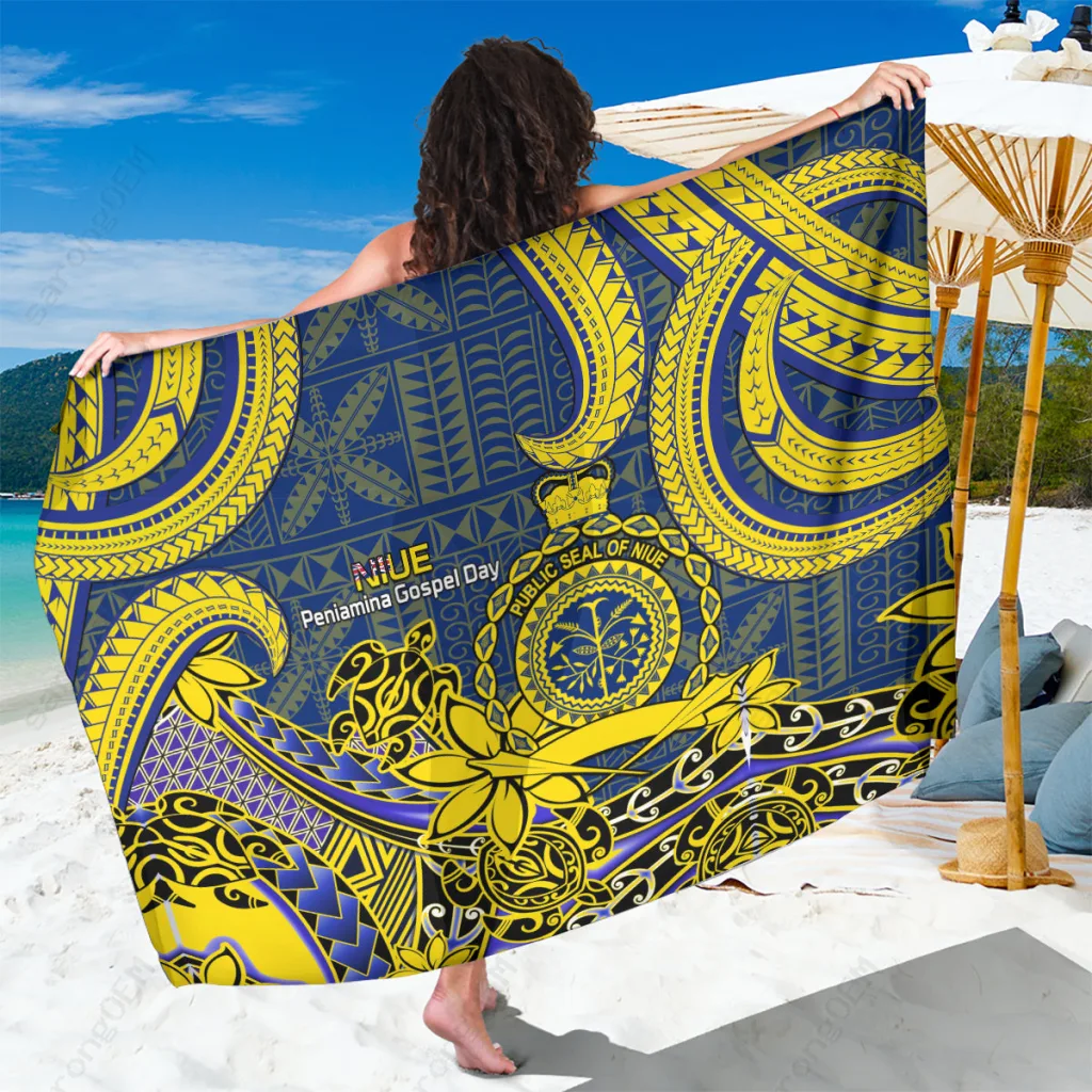 Niue Traditional Hiapo Print Sarong Polynesian Beach Wrap Cover Up Resort Pareo Wholesale