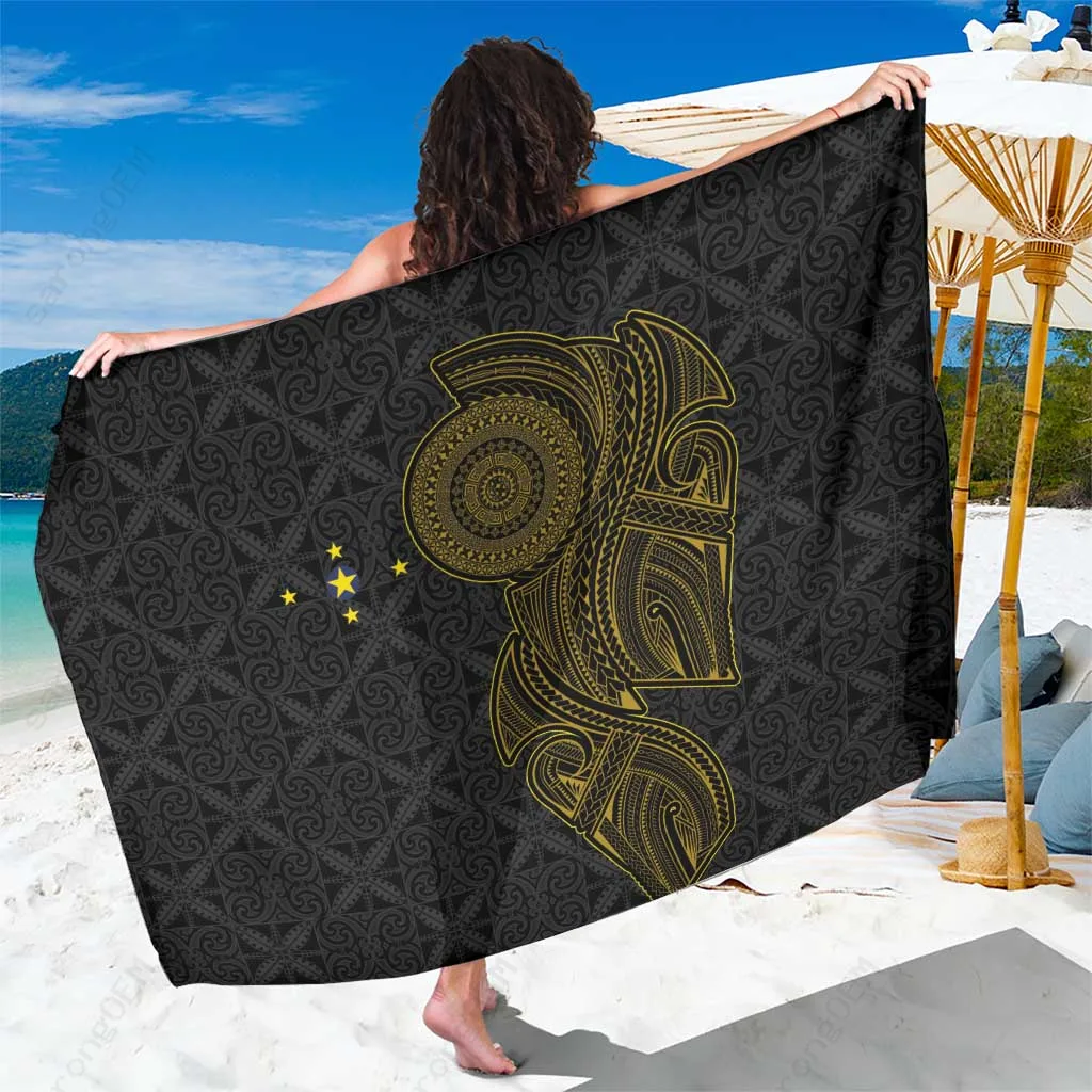 Black Polynesian Hiapo Tattoo Turtle Hibiscus Print Sarong Beach Wrap Pareo Wholesale - main view