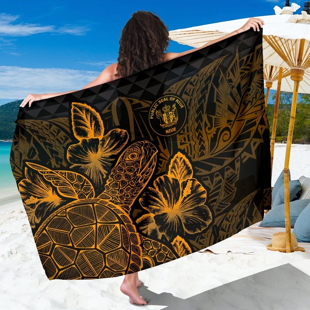 Niue Sarong Turtle Hibiscus Pattern Gold - main view