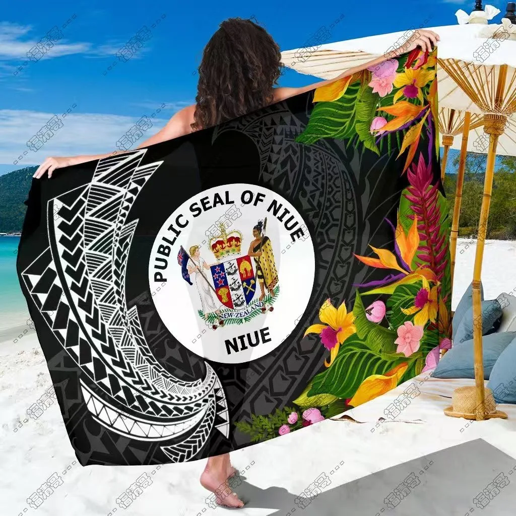 Niue Seal Tropical Flower Tribal Sarong Custom Printed Rayon Sarong - Custom Sarong