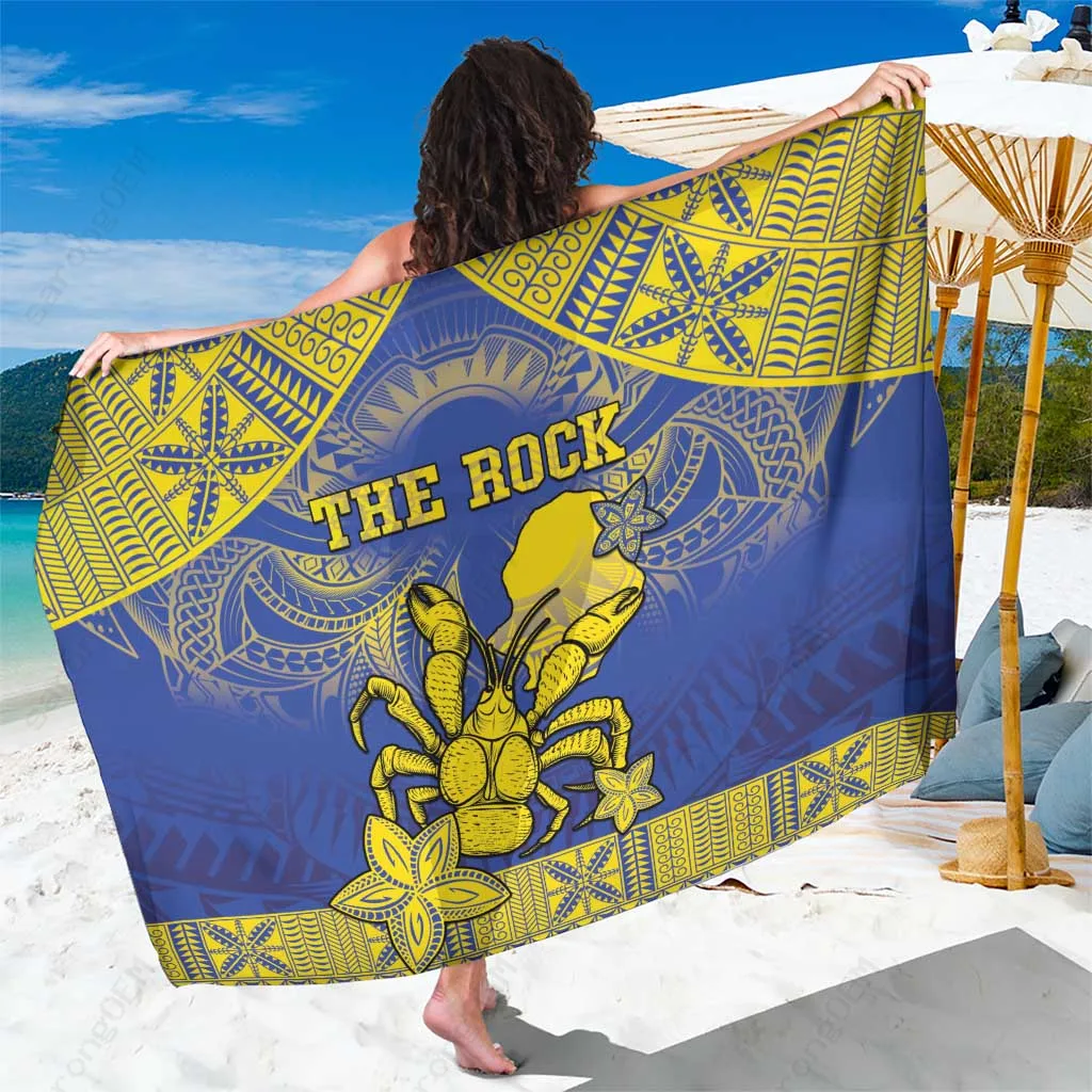 Blue Niuean Crab Hiapo Pattern Sarong South Pacific Tropical Beach Wrap Pareo Wholesale - main view