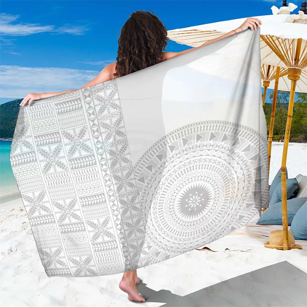 White Niue Sunday Half Hiapo Pattern Sarong Polynesian Island Beach Wrap Pareo Wholesale - main view