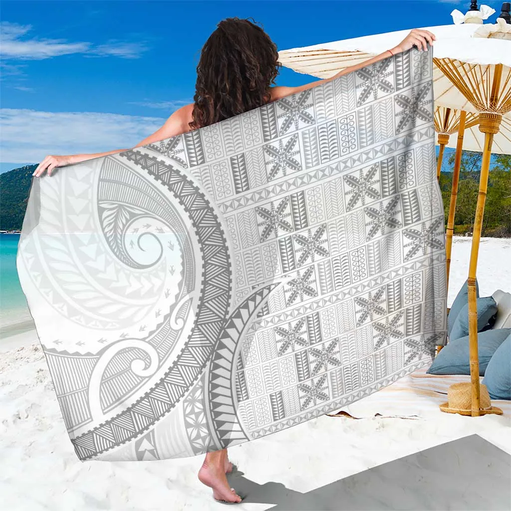 White Niuean Sunday Hiapo Pattern Sun Print Sarong South Pacific Island Beach Wrap Wholesale Pareo - main view