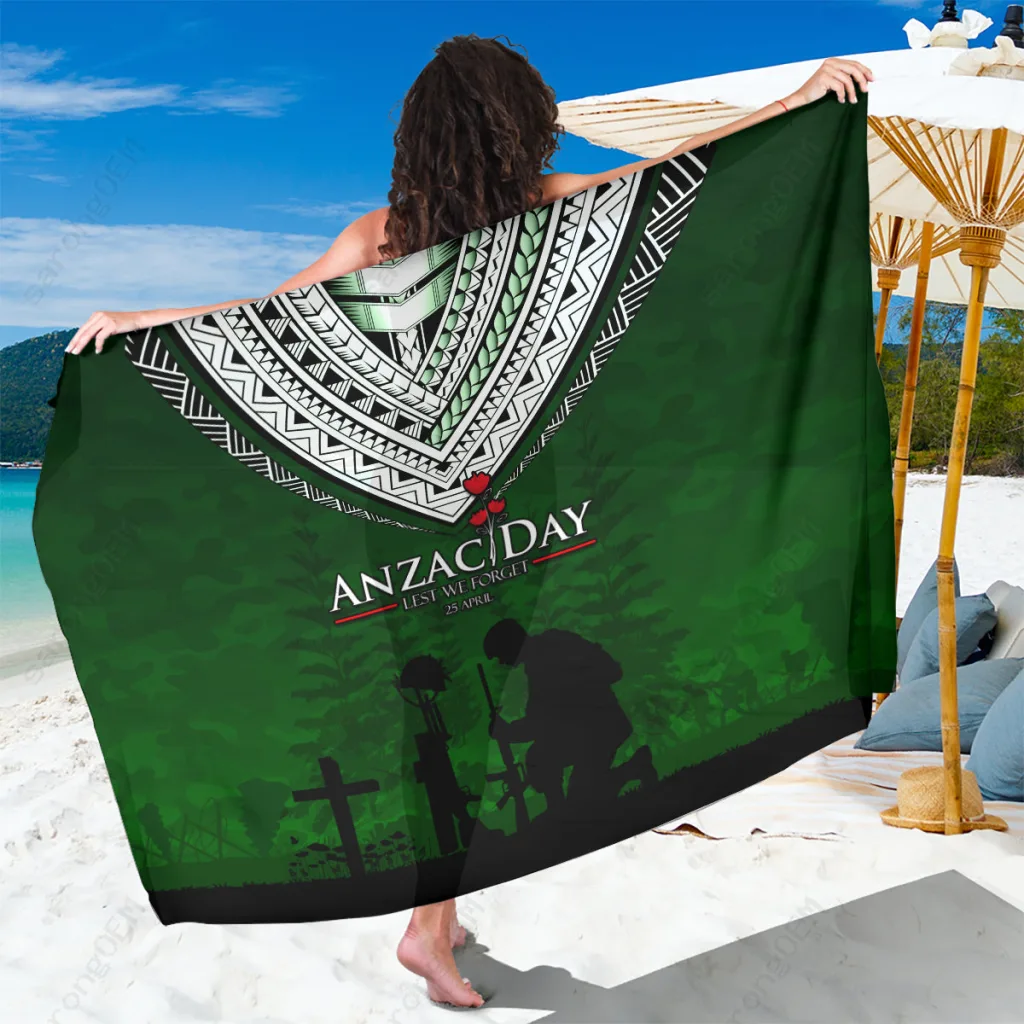 Green Camouflage Anzac Day Soldier Print Sarong South Pacific Island Resort Beach Wrap Wholesale Pareo - main view