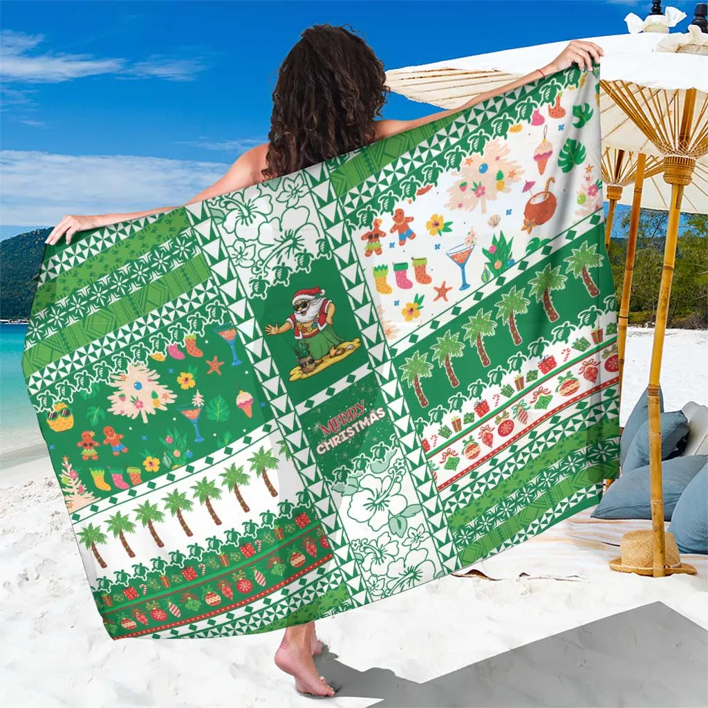 Red Green Christmas Snowflake Palm Print Sarong Tropical Holiday Beach Wrap Pareo Wholesale - main view