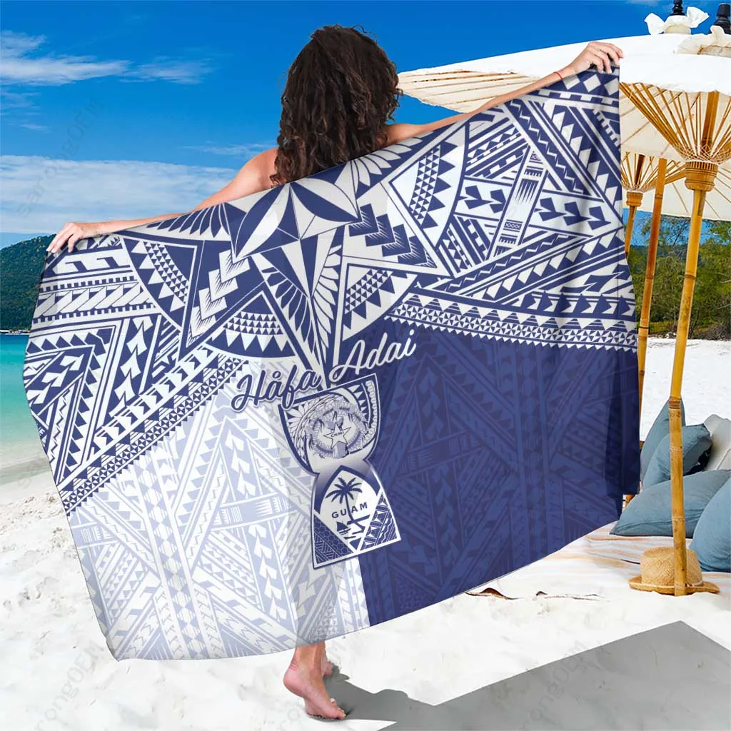 Deep Blue Tribal Latte Stone Print Sarong, Northern Mariana Islands & Guam Style, Beach Wrap Cover-Up for Resort Wholesale - main view