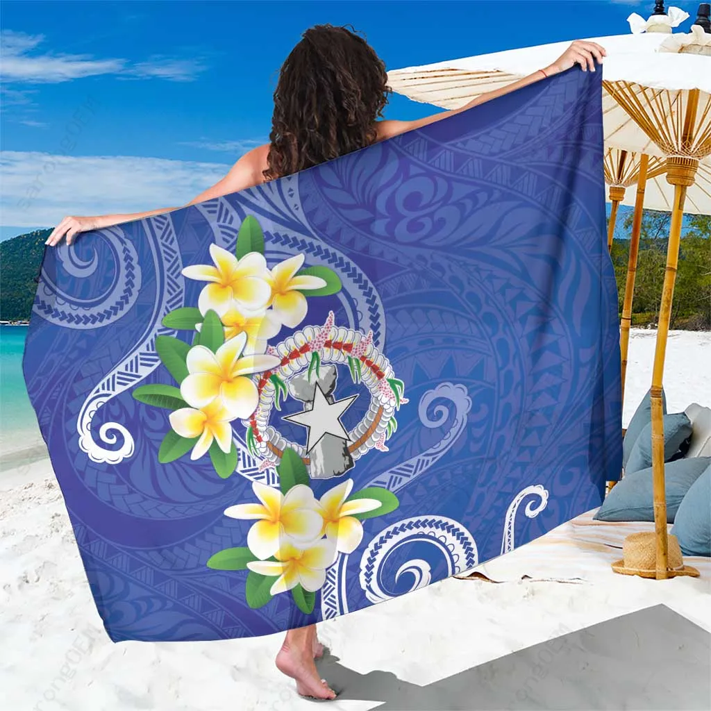 Navy Plumeria Curves Print Sarong Chamorro Style Northern Mariana Islands Beach Wrap Wholesale Pareo - main view