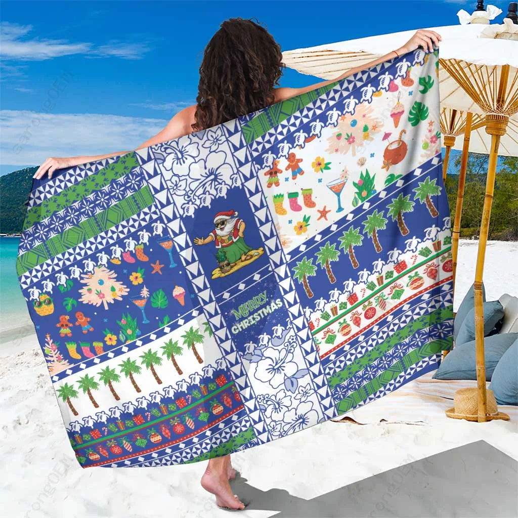 Red Green Christmas Snowflake Candy Cane Print Sarong Tropical Holiday Beach Wrap Pareo Wholesale - main view