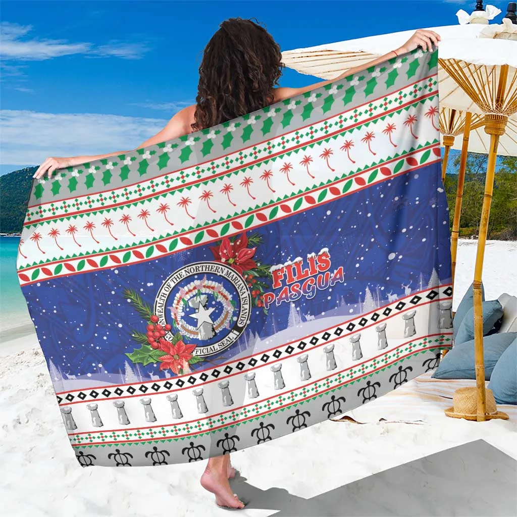 Red Green Christmas Poinsettia Holly Leaves Print Sarong Tropical Holiday Beach Wrap Pareo Wholesale - main view