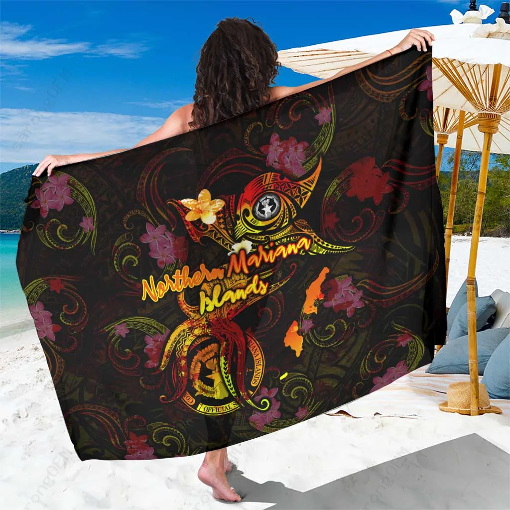 White Plumeria Polynesian Tattoo Octopus Sarong Beach Wrap Tropical Island Resort Cover Up Wholesale Pareo - main view