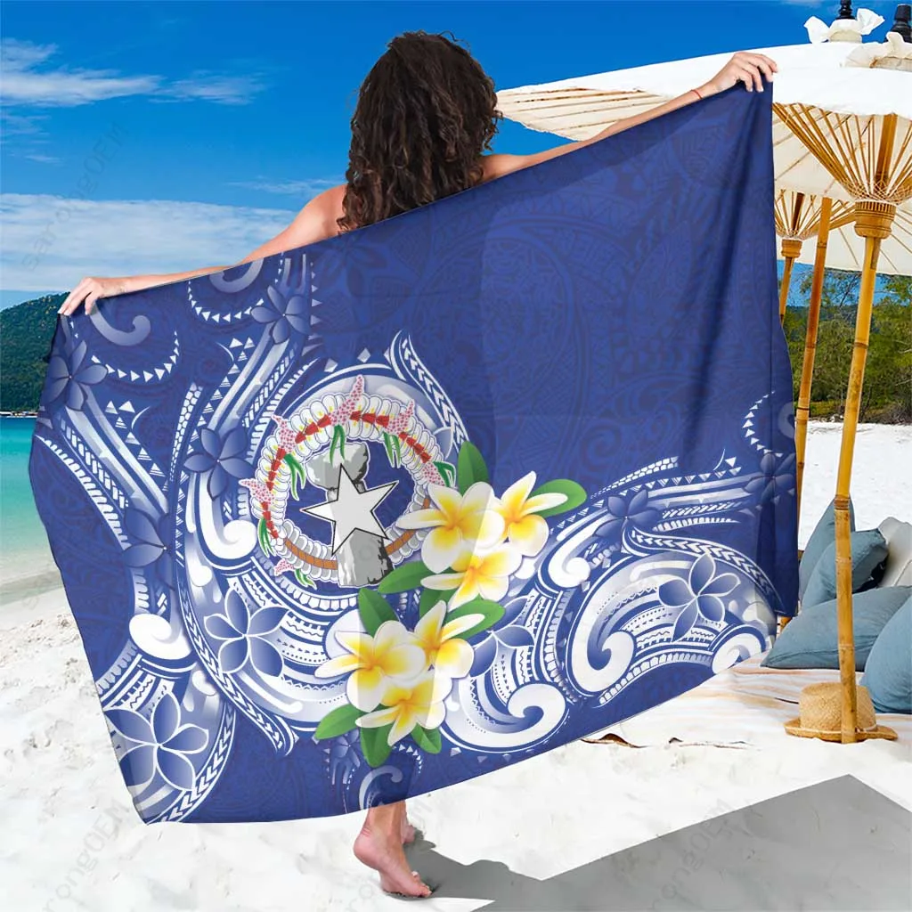 White Frangipani Polynesian Tribal Print Sarong Tropical Resort Beach Wrap Pareo Wholesale - main view