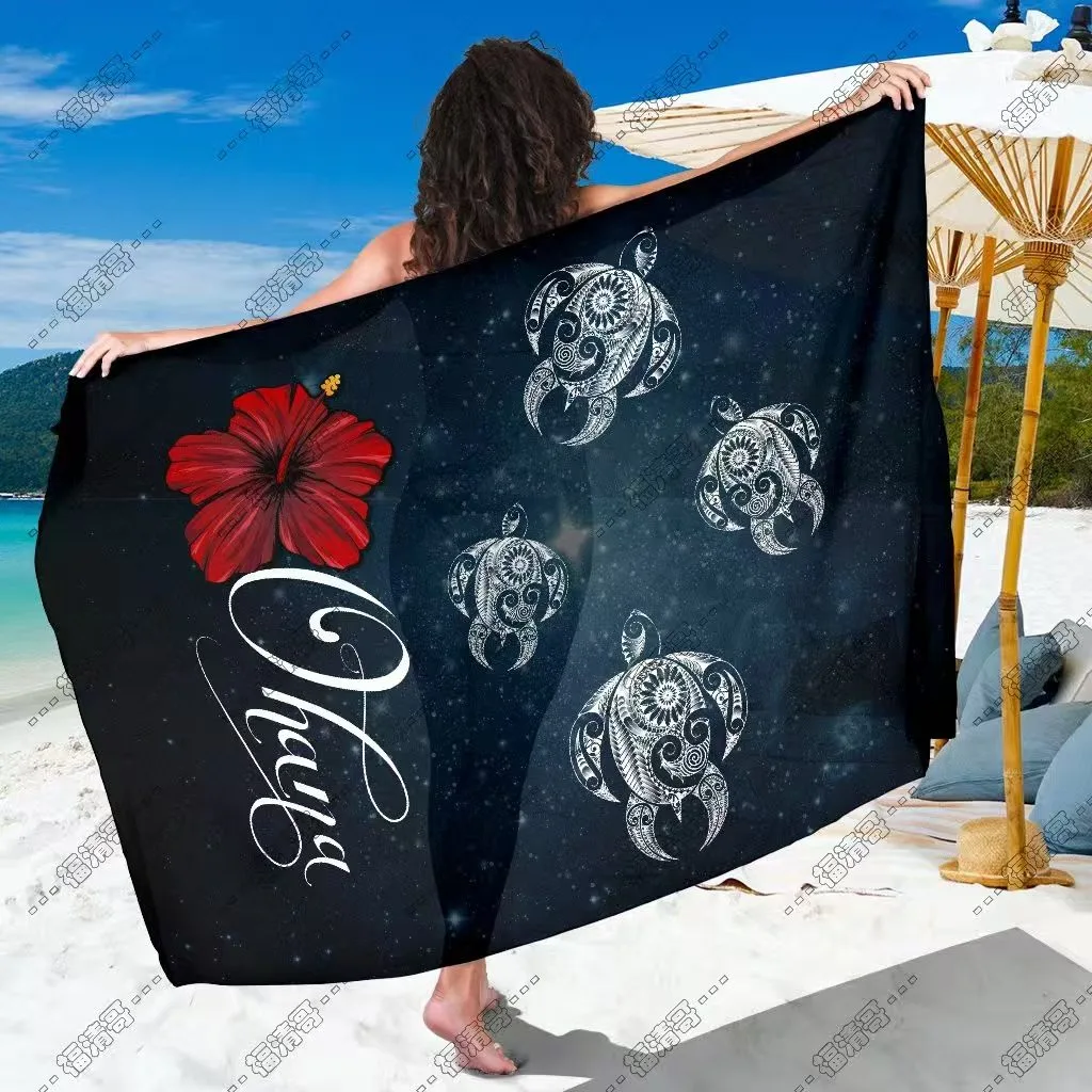Ohana Hibiscus Tribal Turtle Sarong Custom Printed Rayon Sarong - Custom Sarong