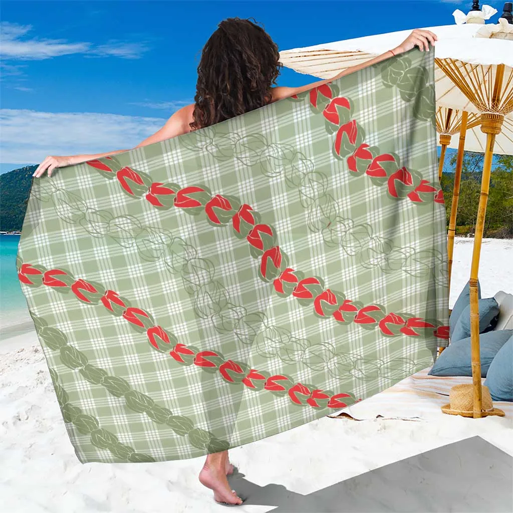 Rose Red Hawaii Rosebud Lei Palaka Motif Print Sarong Tropical Island Beach Wrap Wholesale Pareo - main view