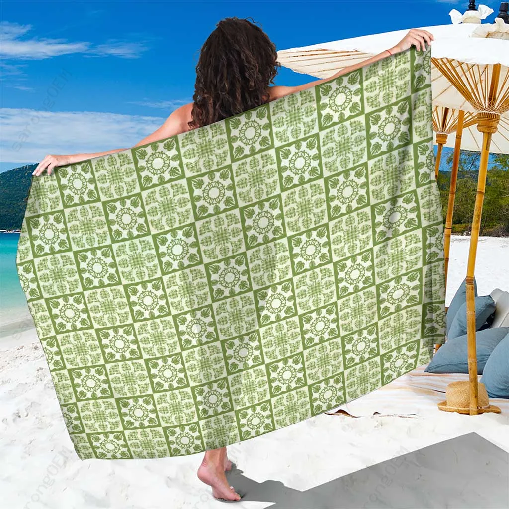 Blue Hawaiian Turtle Monstera Tropical Print Sarong Polynesian Beach Wrap Wholesale Pareo - main view