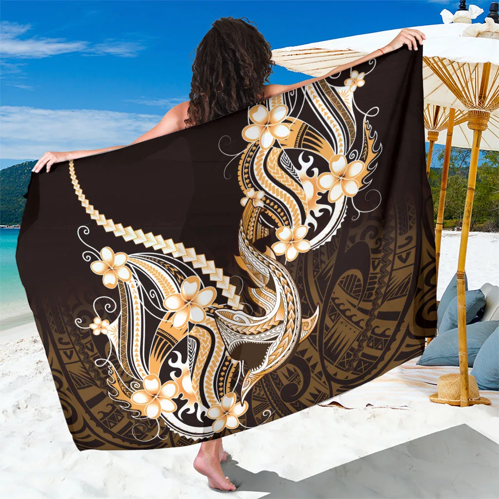 Black Plumeria Polynesian Tattoo Print Sarong Hawaiian Beach Wrap Wholesale Pareo - main view