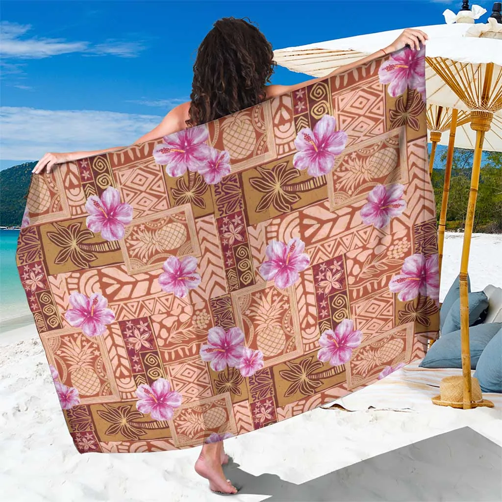 Orange Hawaii Hibiscus With Tropical Flowers Motifs Sarong - main view