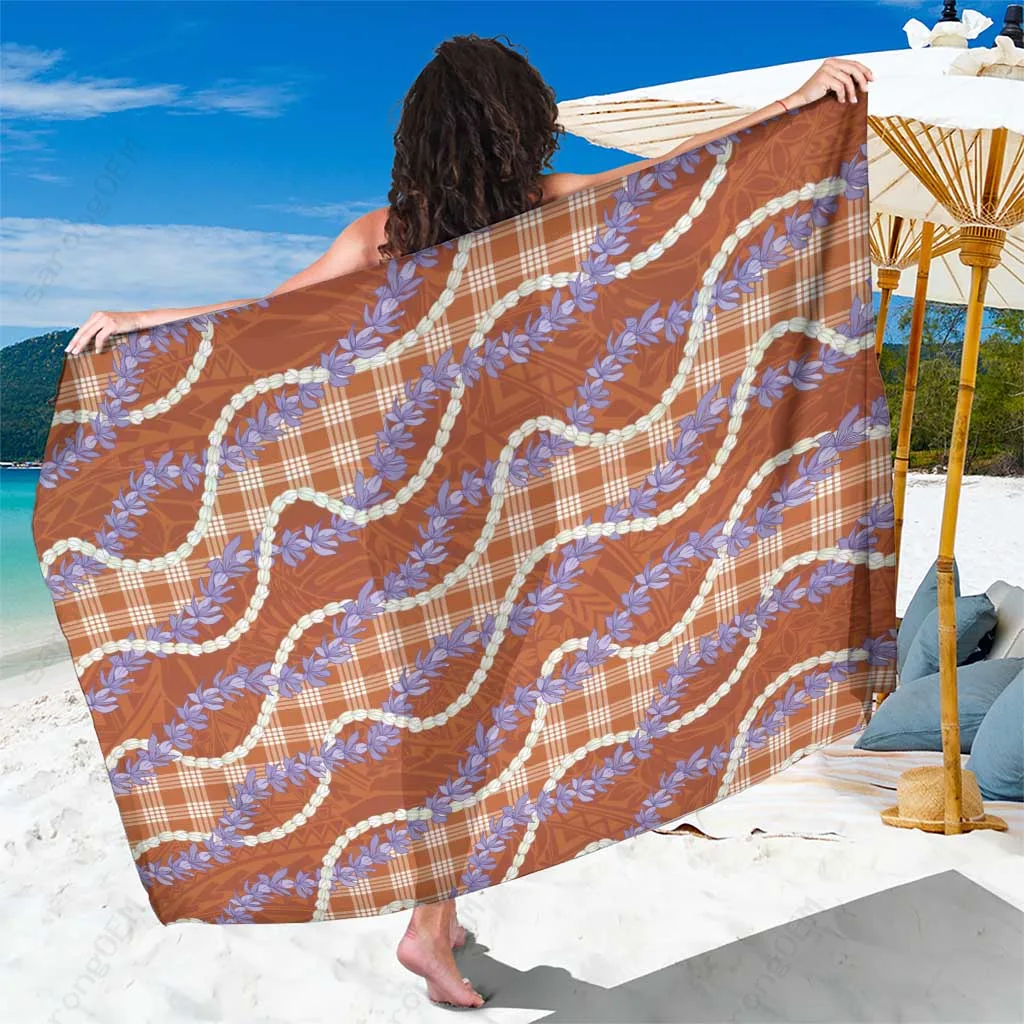 Orange Hawaii Palaka Honohono Pikake Orchid Lei Hibiscus Print Sarong Polynesian Tropical Beach Wrap Wholesale Pareo - main view