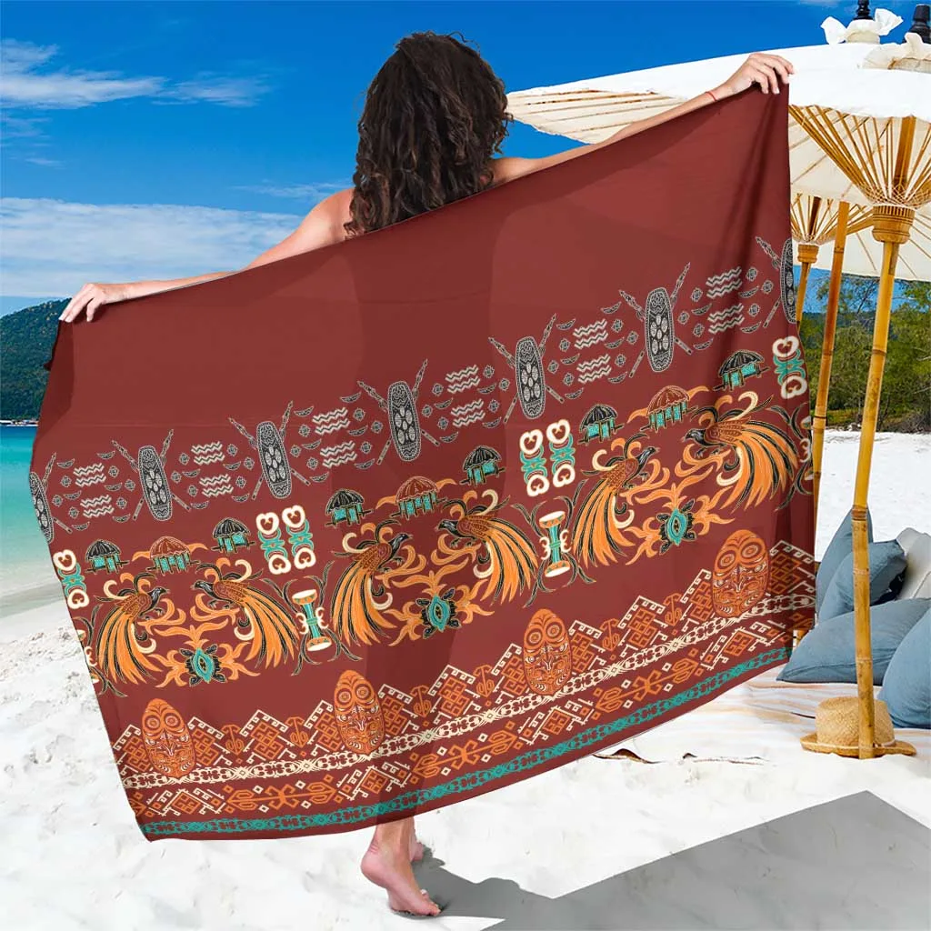 Oxblood Red Batik Papua Inspired Tribal Pattern Print Sarong Beach Wrap for Resort Hotel Wholesale Pareo - main view