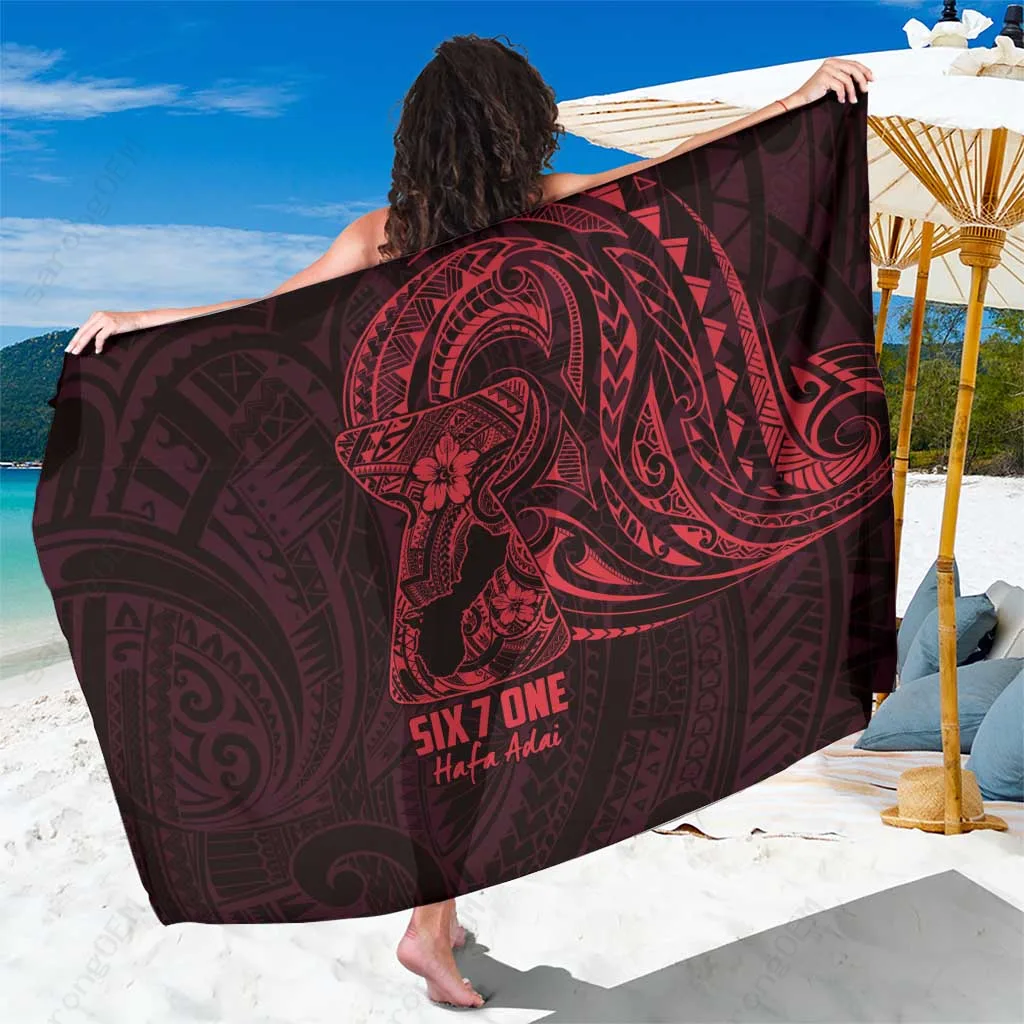 Oxblood Tribal Tattoo Geometric Print Sarong Polynesian Beach Wrap Pareo for Resort OEM - main view