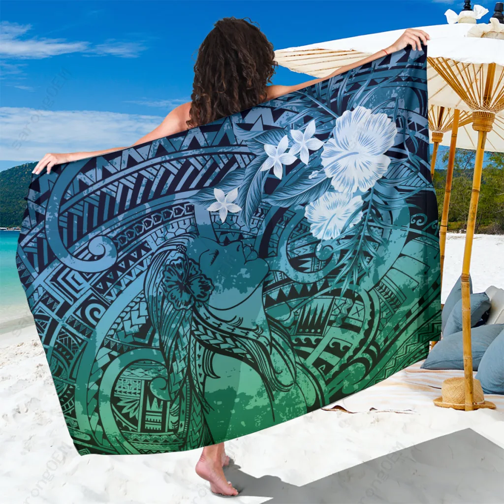Blue Tribal Vintage Sarong Polynesian Motif Beach Wrap Cover Up Pareo Wholesale