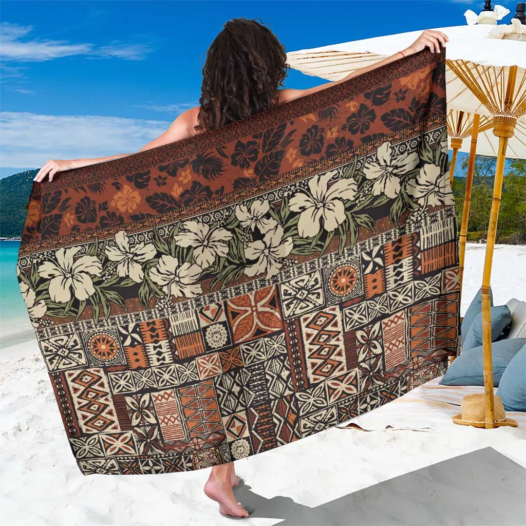 Brown Tribal Hibiscus Tapa Print Sarong Polynesian Vintage Beach Wrap Wholesale Pareo - main view