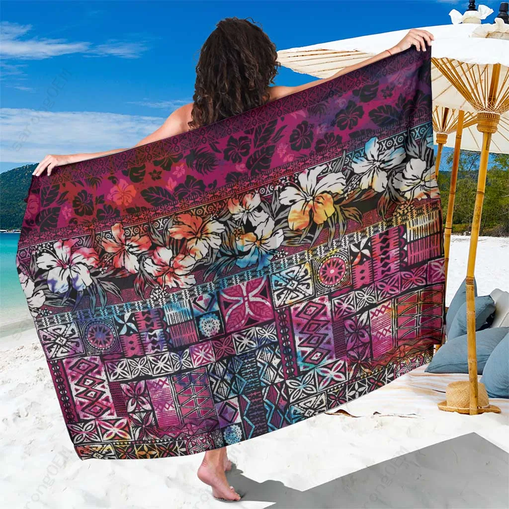 Pink Hibiscus Tribal Vintage Sarong Pareo Polynesian Beach Wrap Cover Up Wholesale