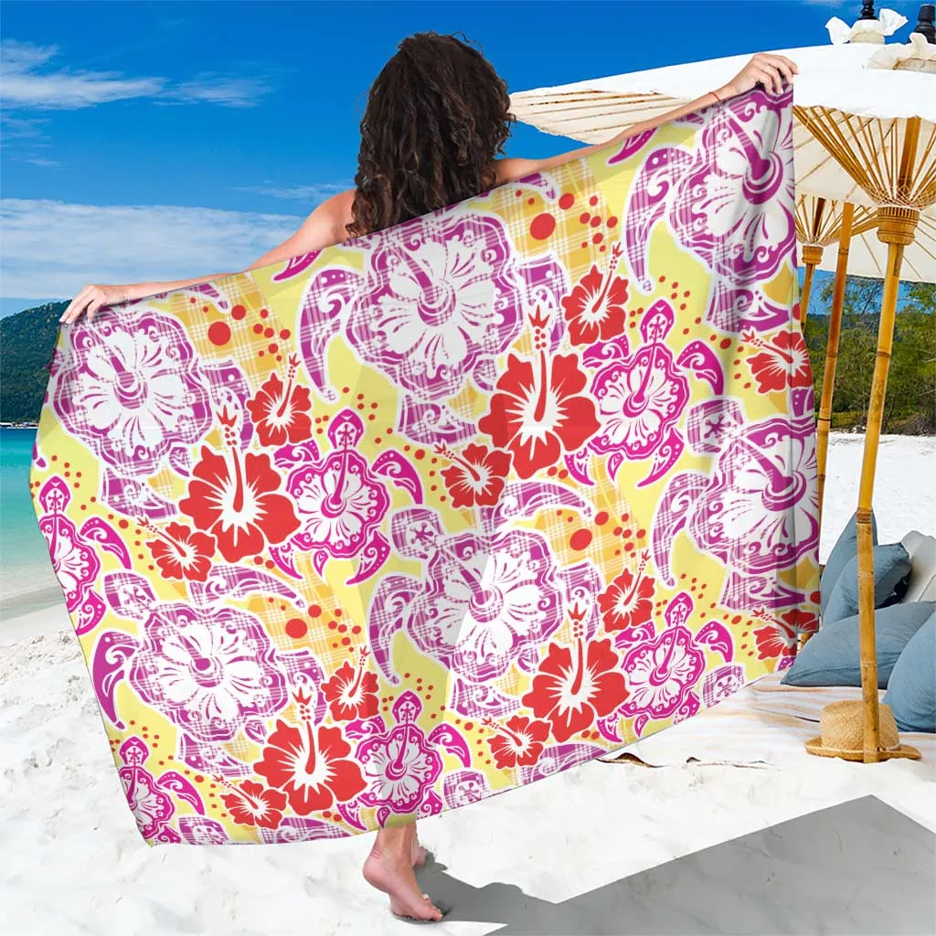Cream White Hibiscus Honu Tribal Print Sarong Hawaiian Polynesian Beach Wrap Pareo Wholesale - main view