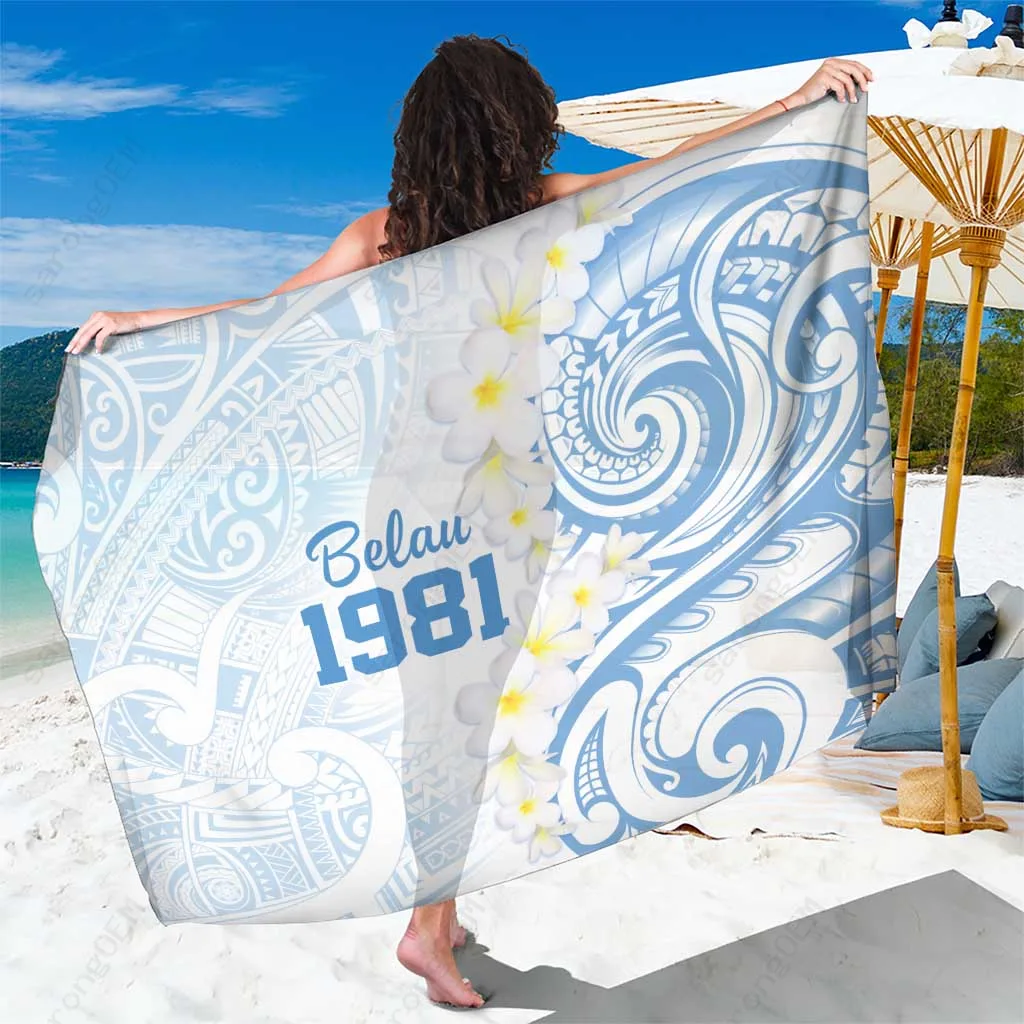 White Tribal Tattoo Plumeria Flowers Palm Print Sarong Polynesian Beach Wrap Wholesale Pareo - main view
