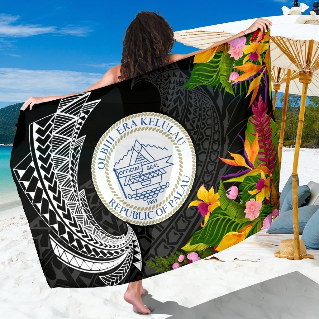 White Seal Spiral Polynesian Print Sarong Beach Wrap for Resort Hotel Wholesale Pareo - main view
