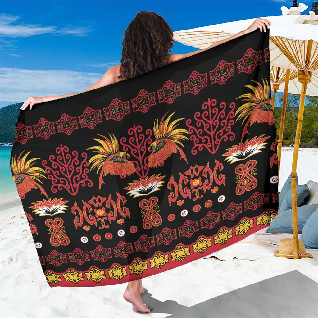 Black Papua Batik Tribal Motif Print Sarong South Pacific Style Beach Cover Up Pareo Wholesale - main view