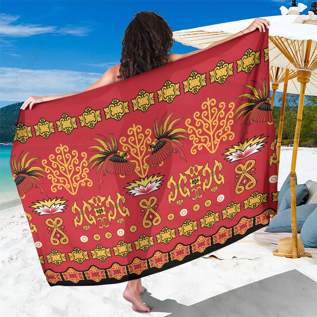 Red Papua Batik Motif Tribal Print Sarong South Pacific Beach Wrap for Resort Hotel Wholesale Pareo - main view