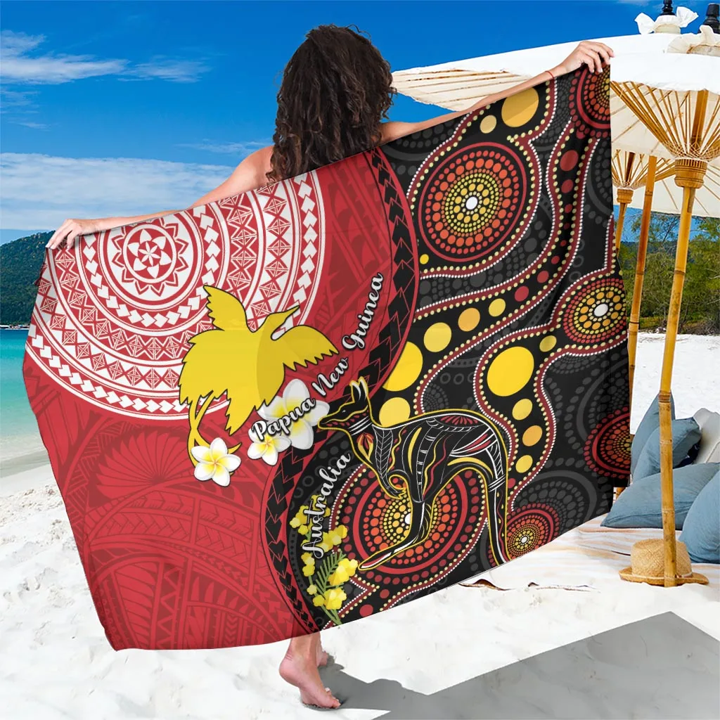Papua New Guinea & Australia Aboriginal Sarong Bird Of Paradise & Kangaroo Together - main view