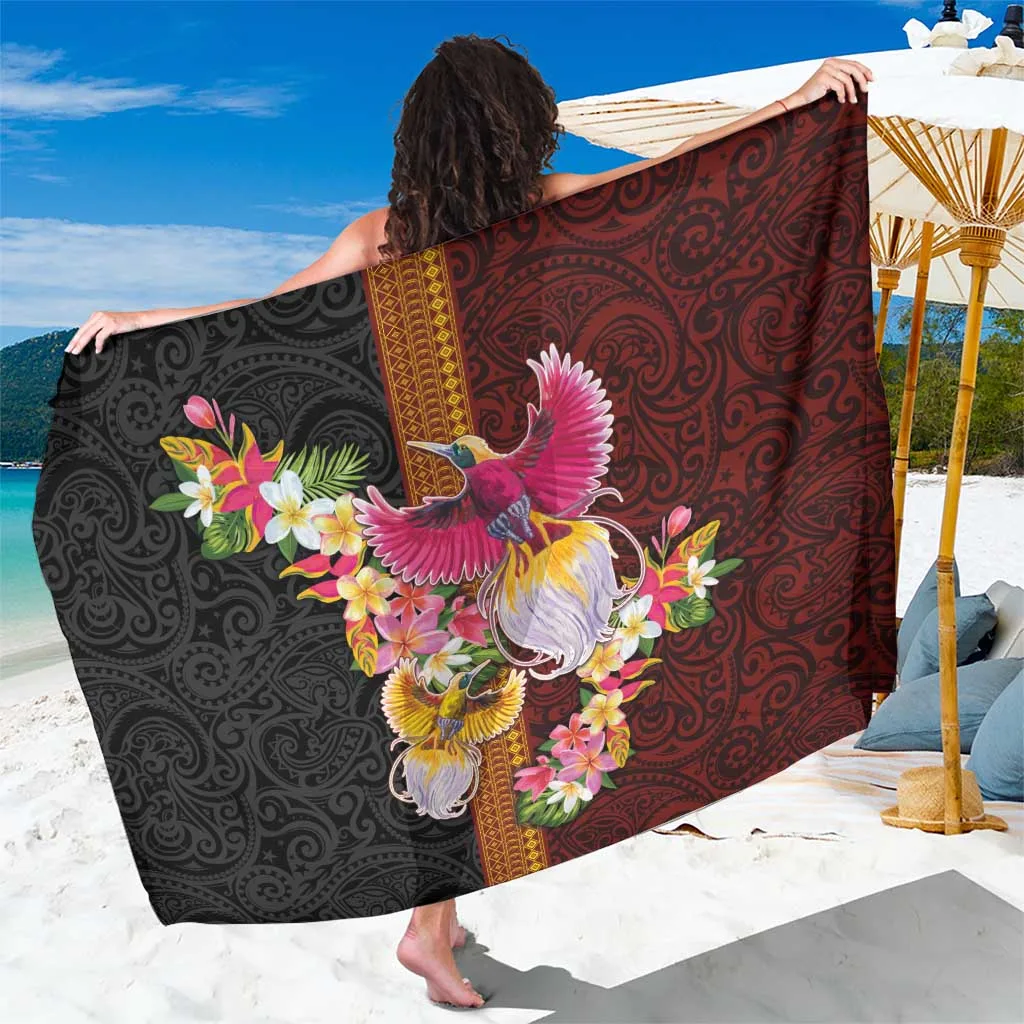 White Frangipani Birds Tribal Print Sarong Papua New Guinea Melanesian Art Beach Wrap Wholesale Pareo - main view