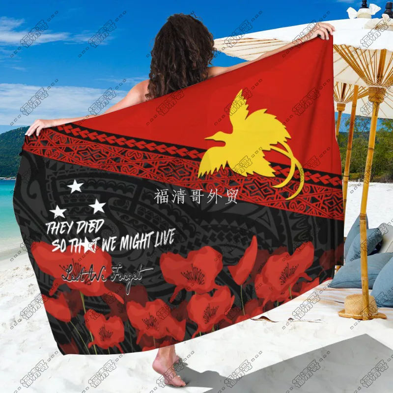 Papua New Guinea Remembrance Poppy Tribal Print Sarong Beach Wrap Custom Printed Rayon Sarong - Custom Sarong