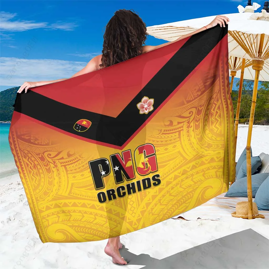Deep Blue Gold Tribal Orchid Print Sarong South Pacific Island Beach Wrap Wholesale Pareo - main view